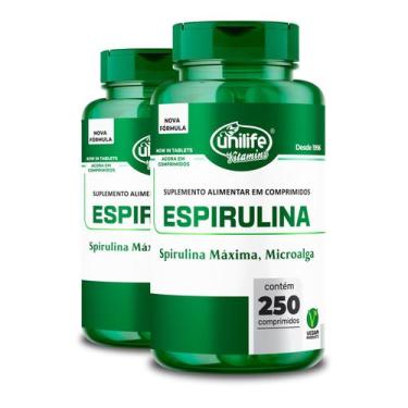 Imagem de Kit 2 Espirulina Unilife 250 Comprimidos 1000mg