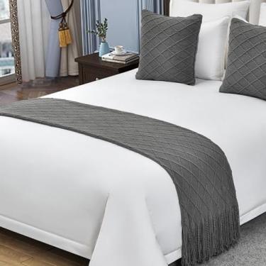 Imagem de JONKMY Lenço de corredor de cama Colchas de malha de malha com borlas proteção de cama macia quarto hotel decoração acento king size cama cobertor cinza | 60 x 180 cm para cama de 1,2 m