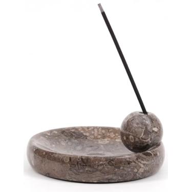 Imagem de Elysian Marble Placa de suporte de incenso, queimador de pedra decorativo oceânico feito à mão para palitos de incenso, palo santo e sálvia, acessórios de meditação de luxo e decoração de casa