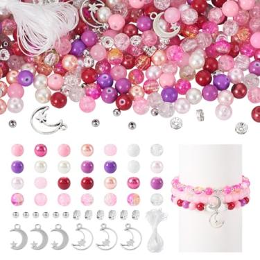 Imagem de KISSITTY Kit de pulseiras redondas de vidro de cristal DIY com strass de latão Rondelle espaçador, pingentes de liga de lua, pingentes, cordão elástico de cristal para joias, artesanato, mulheres