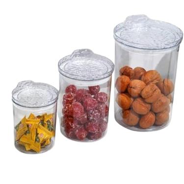 Imagem de Conjunto 3 Potes Herméticos Redondos de Plástico com Tampa, Transparente, 400ml, 800ml, 1800ml, Organizador de Cozinha