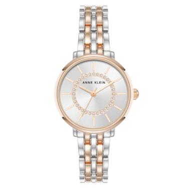 Imagem de Anne Klein Relógio feminino com pulseira com detalhes em glitter, Prata