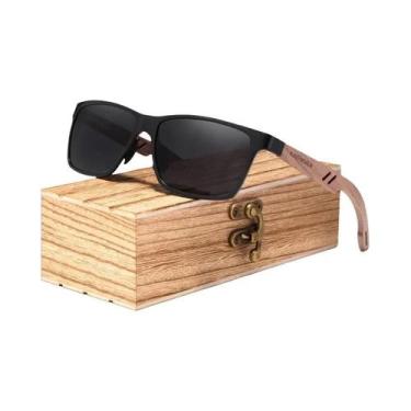 Imagem de Óculos De Sol Unissex Polarizados UV400 De Madeira E Alumínio KINGSEVE