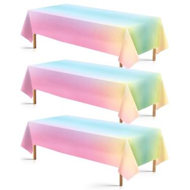 Imagem de 3 peças de toalha de mesa de festa arco-íris pastel iridescente de plástico pastel impermeável tema arco-íris toalha de mesa descartável para aniversário, casamento, chá de bebê, lembrancinhas de