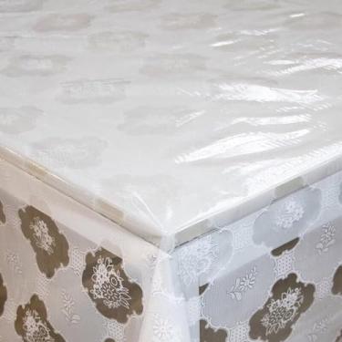 Imagem de Toalha de Mesa de Plástico Impermeável - Forro de Mesa Cristal Estampado, Ajusta Mesas de 4-6-8 Cadeiras, Prática para Festas, Churrascos e Eventos (Cristal Branco,4 Cadeiras 1.50 X 1.40)