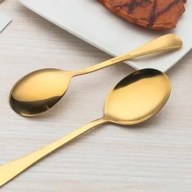 Imagem de Kit 6 Colher Louça De Aço InoxidáVel Colher De Sobremesa Dourada/Luxuoso