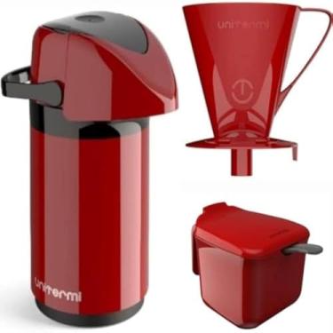 Imagem de Garrafa Termica Cafe Kit Pratico Acucareiro + Suporte Filtro Cor Rosa