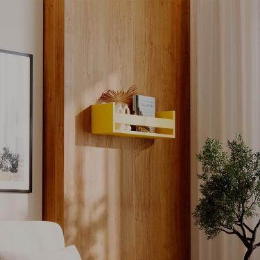 Imagem de Prateleira Porta Livro Amarela 50 x 12cm Suporte Invisivel