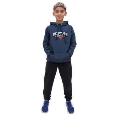 Imagem de Conjunto de Inverno Infantil Menino Blusa Canguru Com Capuz Ajustavel e Calça Comprida Estampada-Masculino