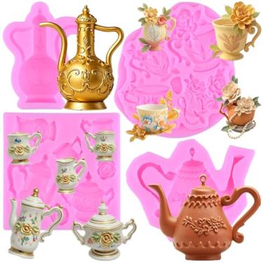 Imagem de MIYAHOUSE Molde de silicone para fondant de chá para decoração de bolos, topo de cupcake, pasta de goma de chocolate, argila de polímero, conjunto de 4