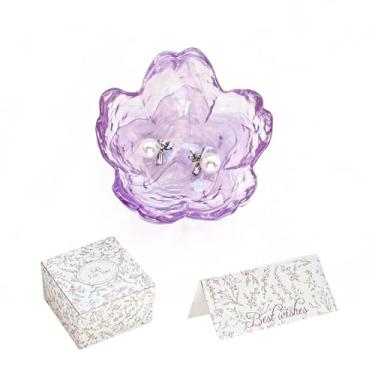 Imagem de GISK Prato de joias de flores, suporte de anel de vidro, bandeja de joias (tinta roxa)