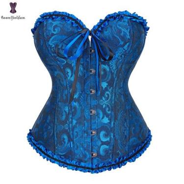 Imagem de Corpete Corset Espartilho Cinta Modela Cintura Floral Azul - Corset St