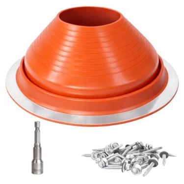 Imagem de #8 Bota de chaminé de silicone de alta temperatura, bota intermitente de tubo de teto de metal para tubo de telhado OD 17.8 cm a 33.0 cm incluídos parafusos de telhado e soquete sextavado, base