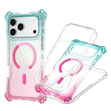Imagem de Capa protetora 3 em 1 com airbag nos quatro cantos para iPhone 17, 14, 15 Plus, 13, 12 Pro Max, com ímã e efeito degradê (para iPhone 16/Azul Claro e Rosa)