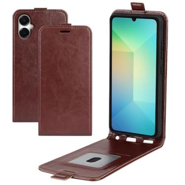 Imagem de XZDWH Capa de telefone para Samsung Galaxy A06 5G, capa de telefone flip vertical fina de couro PU capa protetora com fecho magnético com slot para cartão para Samsung Galaxy A06 5G (marrom)