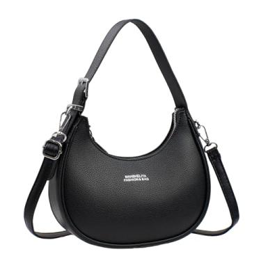 Imagem de Bolsa Meia-Lua Baguete - Alça Ajustável Ombro/Transversal para Uso Diário e Eventos (Preto)