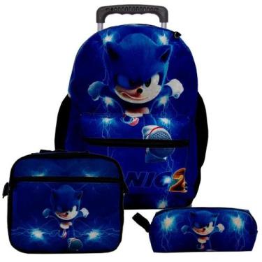 Imagem de Mochila Masculina Juvenil Rodinha Sonic 2 Lancheira Estojo - Toys 2U