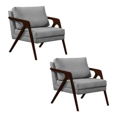 Imagem de Conjunto 2 Poltronas Sala De Estar Monique Madeira Castanho Cinza Veludo