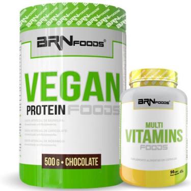 Imagem de Vegan Protein 500g + Multivitamins Foods 90 Cápsulas - BRN FOODS, Choc