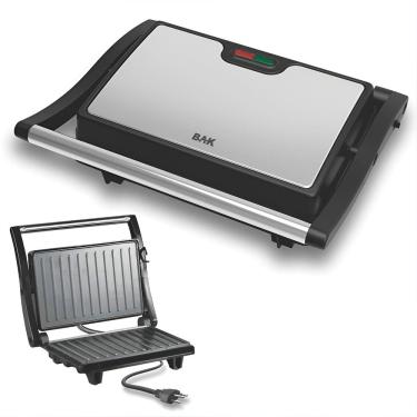 Imagem de Mini Grill Elétrico de Inox Grelha Antiaderente Cozinha 220V