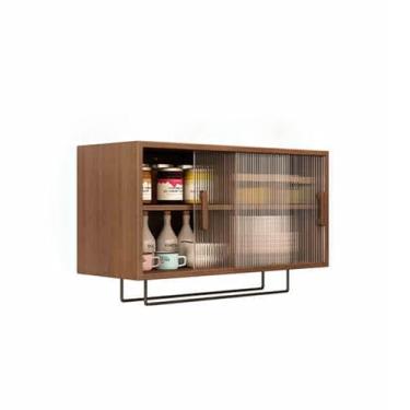 Imagem de Armário de parede de madeira maciça com portas de vidro temperado - Armazenamento versátil para banheiro, cozinha, sala de jantar e quarto - Armário lateral elegante montado na parede para uma vida