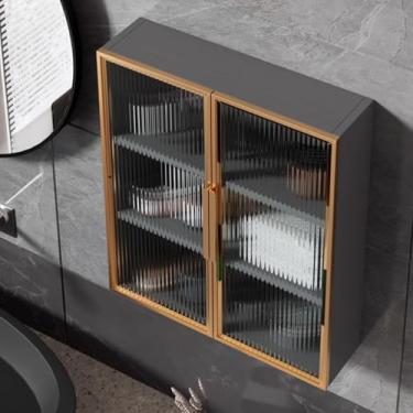 Imagem de Armários de parede elegantes com portas de vidro – Armazenamento versátil de cozinha e banheiro, armários de remédios montados na parede, perfeitos para escritório, sala de jantar e uso acima do