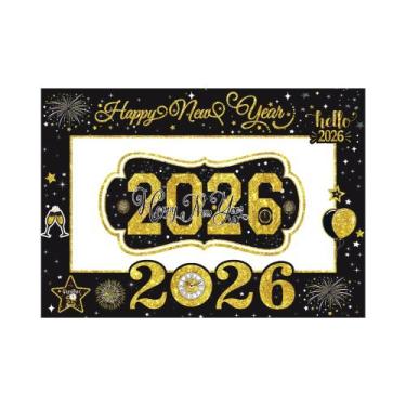 Imagem de Acessórios Para Photobooth Com Glitter Dourado, Moldura De Feliz Ano N