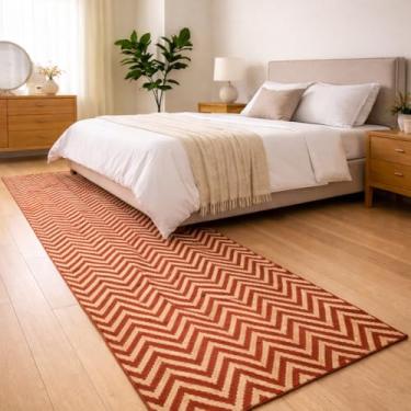 Imagem de Tapete Passadeira Algodão Jacquard 2,00m x 0,65cm Beira de Cama, Cozinha e Corredor(Chevron Terracota,1,40m x 65cm)