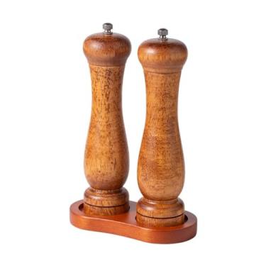 Imagem de THJKUPO Moedor de pimenta de carvalho de 20 cm conjunto de temperos para sal do mar negro