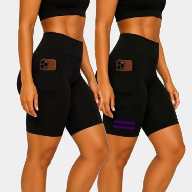 Imagem de Bermudas Ciclista Suplex Bolso Não Fica Transparente Cós Alto Kit ou Individual-Feminino
