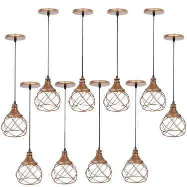 Imagem de 10 Pendentes Aramado Cobre Rose Gold Lustre Luminária Teto Regulável Sala Cozinha