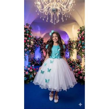 Imagem de Vestido Juvenil Midi Vila Lele Sabrina Verde Tiffany e Off - Elegante 