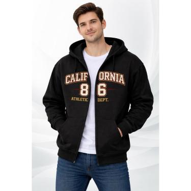 Imagem de Moletom Aberto Ziper Capuz Bolso Blusa moleton Unissex Blusão Estampa California 86 College-Unissex