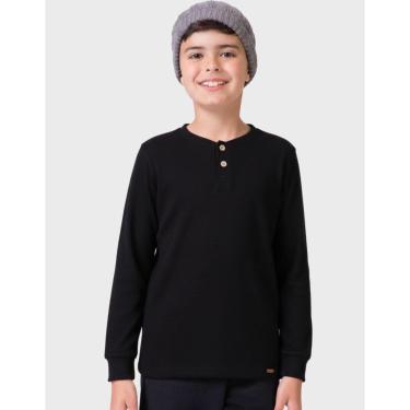 Imagem de Camisa Moletinho Elegante Punho Gola Com Botões Dia a Dia Frio Inverno - Menino 4 a 14 anos-Masculino