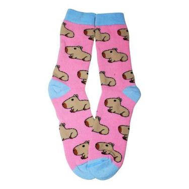 Imagem de Meia Divertida Cano Alto Capivara Colorida Adulto - Gac Variedades