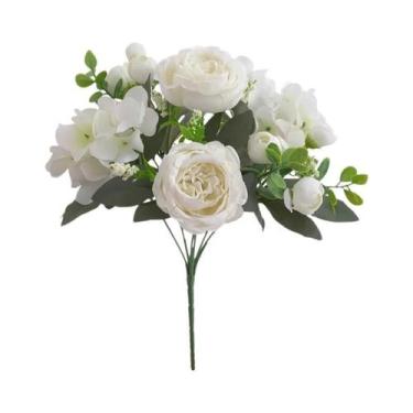 Imagem de Buquê De Flores Artificiais De Peônia, Arranjo De Rosas Falsas Em Seda
