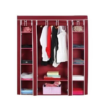 Imagem de Guarda Roupa Portátil Cabideiro com Prateleiras Dobrável Organizador em Metal Vermelho