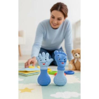 Imagem de Mordedor Silicone Bebê Mãozinha Pezinho Alívio Dentição Azul - Congrat