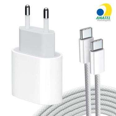 Imagem de Carregador Turbo 20W com Cabo Tipo C Trançado Compatível iPhone 15 16 