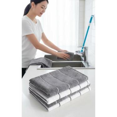 Imagem de Kit 4 Panos Microfibra Grandes 80x50cm Cinza-Branco - Congratulations 