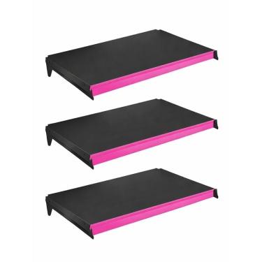Imagem de Kit 3 Bandejas Prateleiras 40x73 P/gôndola New Plus Preta Porta Etiquetas Rosa - Sa Gôn...