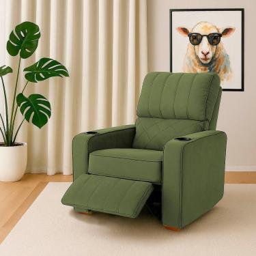 Imagem de Poltrona do Papai Reclinável Sofia com Porta Copos e Bolso Veludo Verde Musgo Loja Sheep