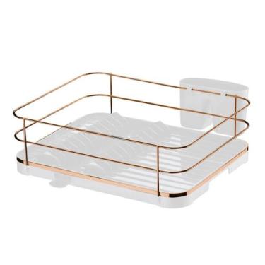 Imagem de Escorredor Louça Pratos Porta Talheres Branco Rosé Gold             Re
