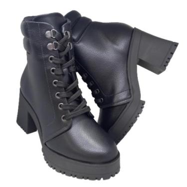 Imagem de Bota Feminina Vizzano Coturno Salto Tratorado Cano Curto, Preto, 36