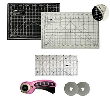 Imagem de Base de Corte A3 45x30 Preta e Cinza Régua 15x30 Cortador 45mm 2 Laminas Reservas (Cortador Rosa)