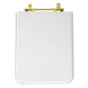 Imagem de Assento Sanitário Poliéster Cubo Branco para vaso Deca Com Ferragem Dourada