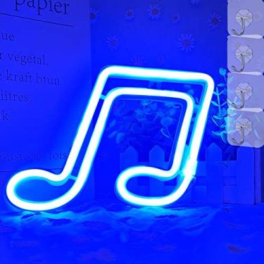 Imagem de VIFULIN Nota musical sinais neon azul LED neon luz USB ou bateria operado por música nota de luz LED neon sinais tik tok luz noturna LED para decoração de parede de quarto, sala de estar, bar, festa,