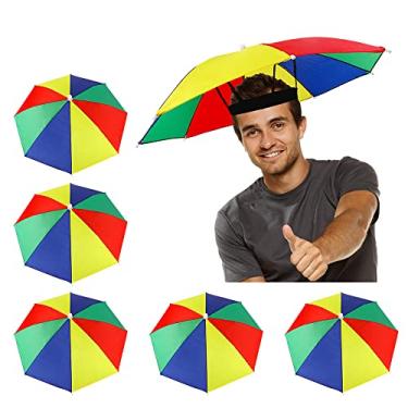 Imagem de Pacote com 5 chapéus de guarda-chuva com faixa elástica, chapéu de guarda-chuva de pesca à prova d'água arco-íris para adultos e crianças homens