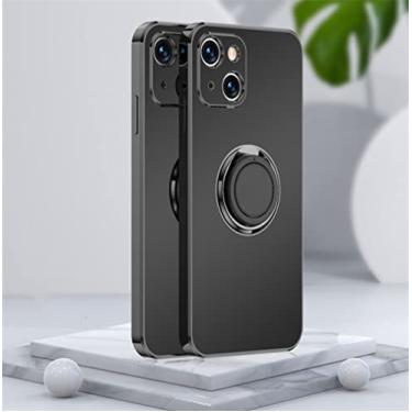 Imagem de Estojo macio fosco quadrado fosco de luxo para iphone 14 13 12 11 pro xs max mini se x xr 7 8 plus suporte de anel de metal tampa traseira, preto, para iphone 11pro max