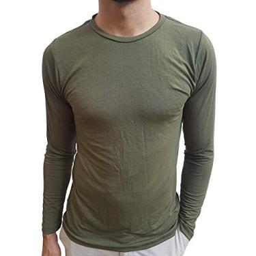 Imagem de Camiseta Masculina Básica Gola Redonda Manga Longa cor:verde oscuro;tamanho:m